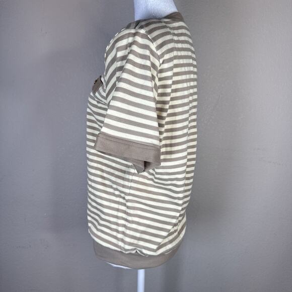 Vintage Blouse Brown Tan 80s Medium Grandma‎ Grandpa Striped - Picture 6 of 11